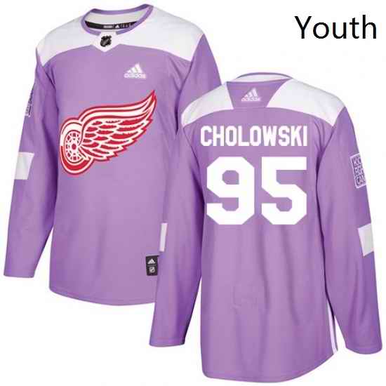 Youth Adidas Detroit Red Wings 95 Dennis Cholowski Authentic Purple Fights Cancer Practice NHL Jersey